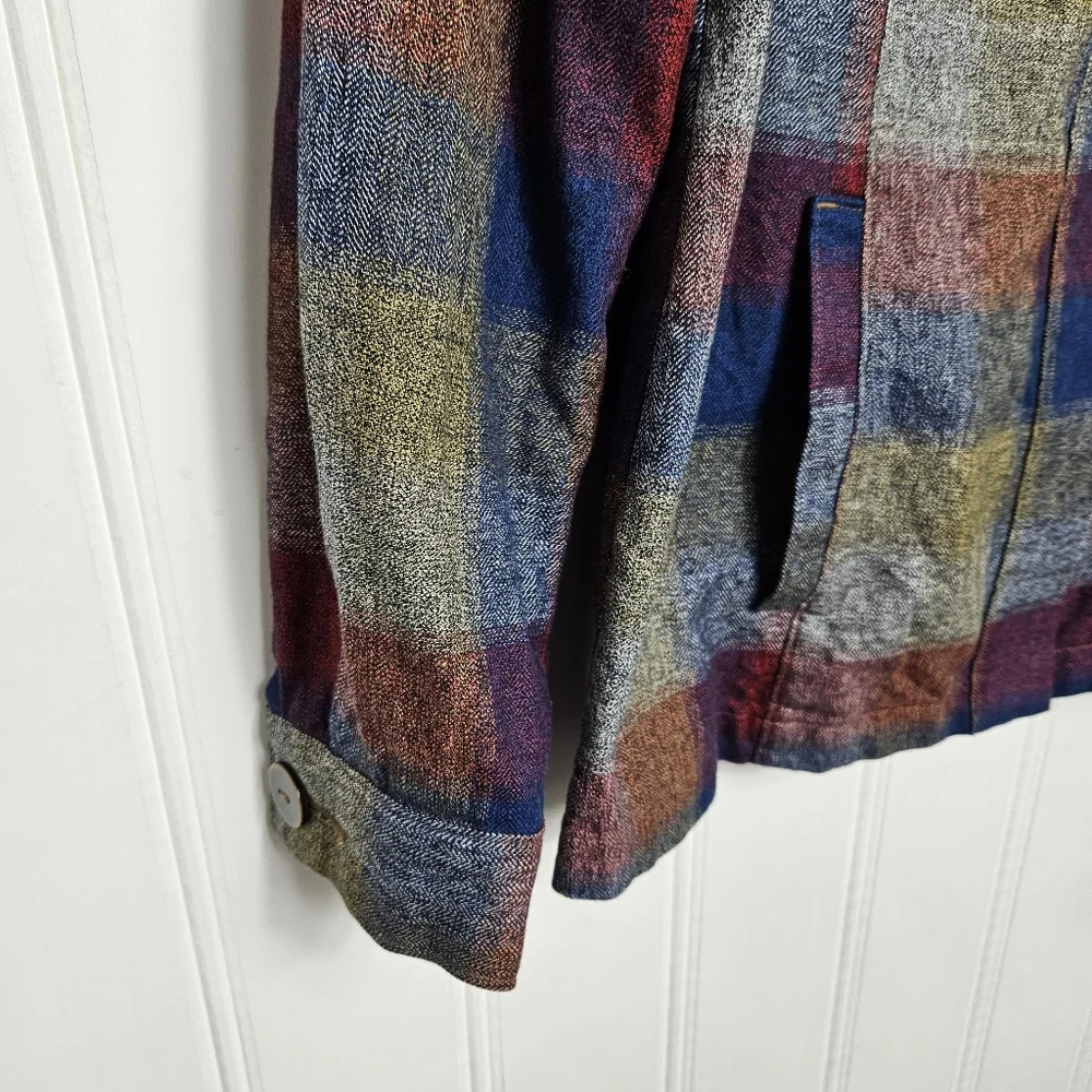 CAbi Barn Jacket Size L Autumn Plaid Pearl Zip Utility Cotton Shacket Multi